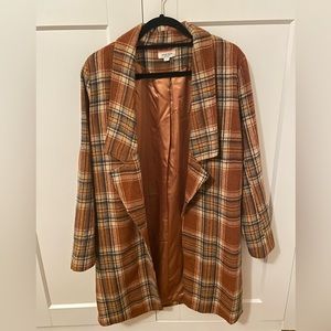 Brown - Orange Plaid Shacket - Jacket - Blazer